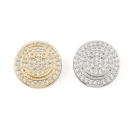 Brass Micro Pave Cubic Zirconia Slide Charms, Long-Lasting Plated, Flat Round