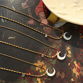 All-match titanium steel basic necklace female trendy niche moon splicing chain clavicle chain hot girl pendant accessories