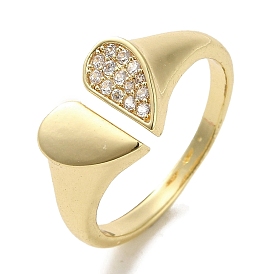 Brass Micro Pave Cubic Zirconia Rings for Women, Long-Lasting Plated, Heart