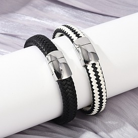 Плетеные браслеты из микрофибры и кожи для женщин и мужчин, прямоугольник 304 из нержавеющей стали магнитные застежки