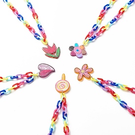 Lovely Opaque Acrylic Pendant Necklace for Teen Girl Women, Colorful Chunky Cable Chain Necklace, Mixed Shape