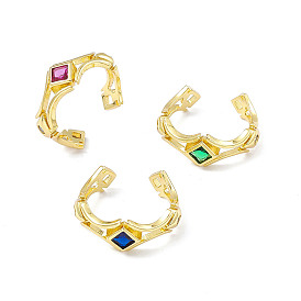 Cubic Zirconia Rhombus Open Cuff Ring, Golden Brass Jewelry for Women