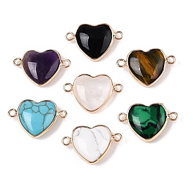 Gemstone Love Heart Pendants, Brass Heart Charms