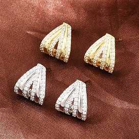 Brass Micro Pave Cubic Zirconia Stud Earrings, Arc, Lead Free & Cadmium Free, Long-Lasting Plated, Rack Plating