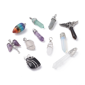 Natural & Synthetic Mixed Gemstone Pendants, with Alloy Findings, Mixed Shapes