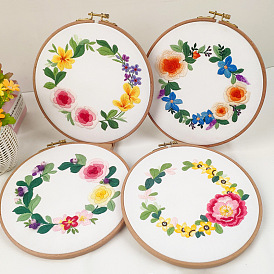 Flower Pattern DIY Embroidery Kit, including Embroidery Needles & Thread, Cotton Linen Cloth