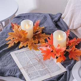 Maple Leaf Wreath Cloth & Plastic Candle Ring, Thanksgiving Day Home Decoration