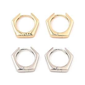 Brass Hoop Earrings, Hexagon