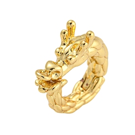 Rack Plating Brass Twister Clasps, Long-Lasting Plated, Lead Free & Cadmium Free, Round Ring with Dragon