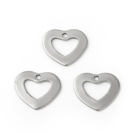 201 Stainless Steel Open Heart Charms, Cut-Out, Hollow