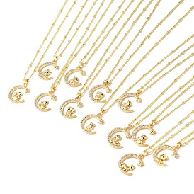 Brass Micro Pave Clear Cubic Zirconia Pendants Necklaces, The 12 Animals of the Chinese Zodiac, Real 18K Gold Plated