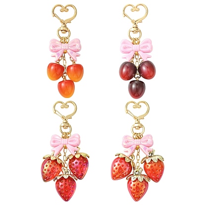 4шт. подвесные украшения из акрила с клубникой и вишней, с поворотными застежками-карабами из сплава