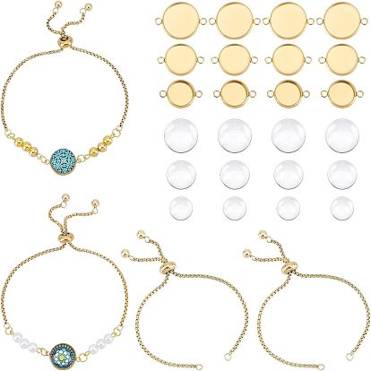 Наборы для изготовления браслетов своими руками, в том числе 304 изготовление браслета-слайдера из нержавеющей стали, закрепка плоского круглого кабошона, Кабошоны из стекла