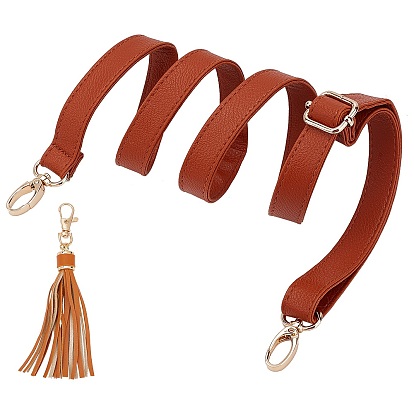 2Pc 2 Styles PU Leather Tassel Pendants & Bag Strap, with Zinc Alloy Finding, for Bag Replacement Accessories