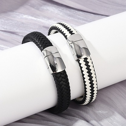 Плетеные браслеты из микрофибры и кожи для женщин и мужчин, прямоугольник 304 из нержавеющей стали магнитные застежки