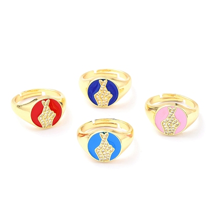 Регулируемые кольца из натуральной латунной эмали с золотым покрытием, с четким кубического циркония, плоский круглый с языком жестов, удачи