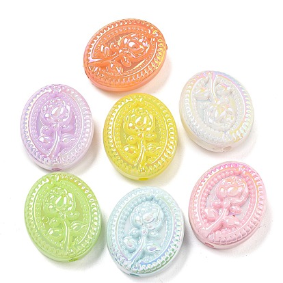 Переливающиеся акриловые бусины с УФ-покрытием, овальная с цветочным узором