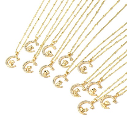 Ожерелья с подвесками из латуни с прозрачным фианитом и прозрачным фианитом, 12 животные китайского зодиака, реальный 18 k позолоченный