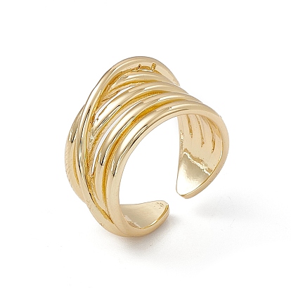 Rack Plating Brass Criss Cross Wide Open Cuff Rings for Women, Cadmium Free & Lead Free