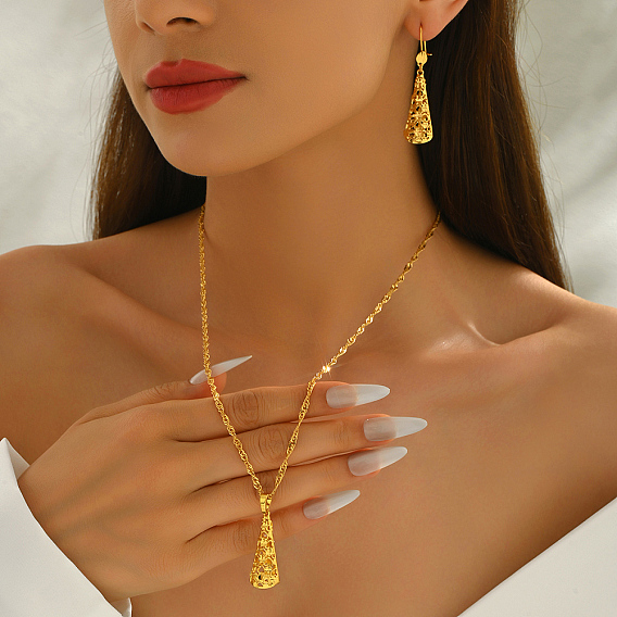 Модный комплект из ожерелий и серег с полым кулоном в форме сердца из латуни для женщин