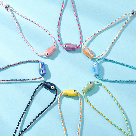 5шт. браслеты-слайдеры из фарфоровых бусин ручной работы в виде рыб для женщин, с хлопком шнур
