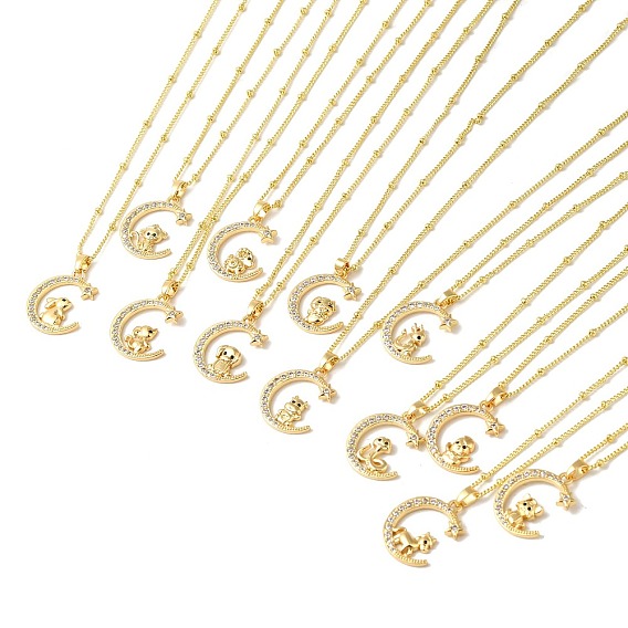 Ожерелья с подвесками из латуни с прозрачным фианитом и прозрачным фианитом, 12 животные китайского зодиака, реальный 18 k позолоченный