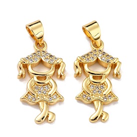 Brass Micro Pave Clear Cubic Zirconia Pendants, Girl