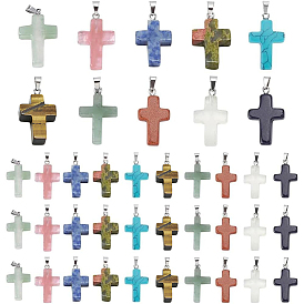 Cross Gemstone Pendants Sets, Natural & Synthetic, with Metal Findings