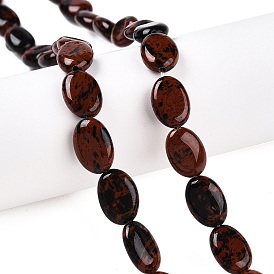 Natural Mahogany Obsidian Beads Strands, Flat Oval