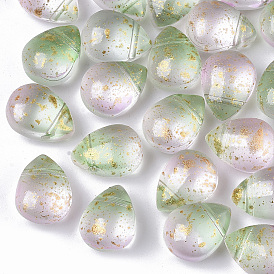 Transparent Spray Painted Glass Beads, Top Drilled Beads, with Glitter Powder, Frosted, Teardrop