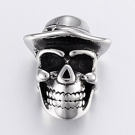 304 Stainless Steel Beads, Large Hole Beads, Skull Head