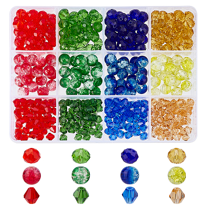 3 Style Glass Beads, with Baking Paint Crackle & Imitate Austrian Crystal Bicone Glass Beads