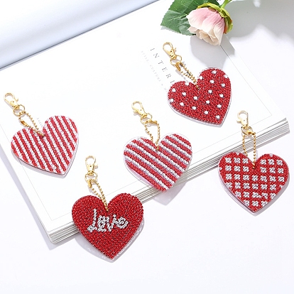 DIY Heart Keychain Diamond Painting Kits, for Valentine Day, including Acrylic Board, Alloy Clasps, Resin Rhinestones, Diamond Sticky Pen, Tray Plate & Glue Clay