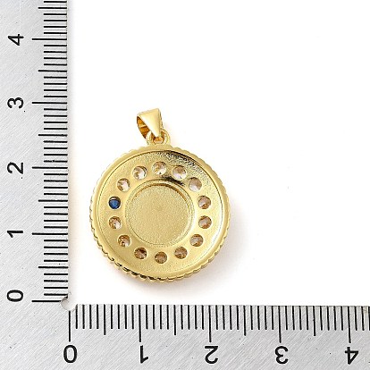 Real 18K Gold Plated Brass Pendants, with Glass and Acrylic, Flat Round with Evil Eye