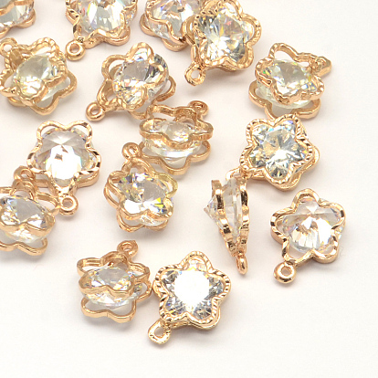 Flower Alloy Charms, with Cubic Zirconia, 12x9x5mm, Hole: 1mm