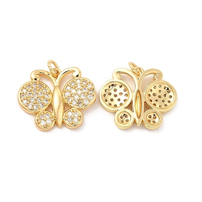 Brass Micro Pave Cubic Zirconia Pendants, Cadmium Free & Lead Free, with Jump Ring, Butterfly Charms, Golden