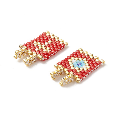 2Pcs 2 Style Handmade MIYUKI Japanese Seed Loom Pattern Seed Beads, Rectangle with Cross & Eye Pendants