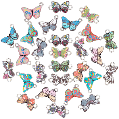 45Pcs 15 Styles Platinum Plated Alloy Enamel Links Connectors, Butterfly Shape
