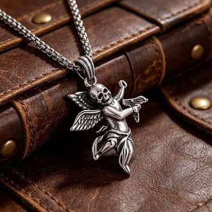 Halloween Alloy Skull Angel Pendant Necklaces