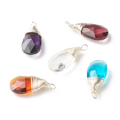 Pendentifs en verre à facettes, avec fil de bijoux en cuivre