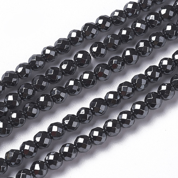 Non-magnetic Synthetic Hematite Beads Strands, Faceted, Round