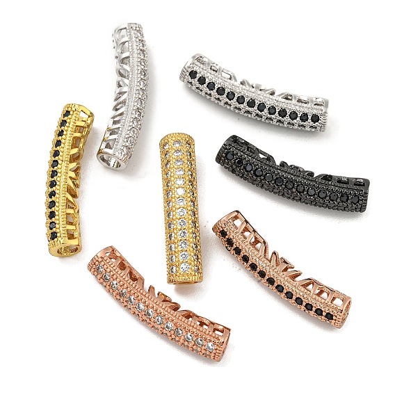 Латунные микропаве черные/прозрачные бусины из кубического циркония, без кадмия, без никеля и без свинца, изогнутая трубка