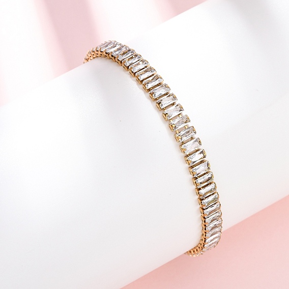 304 теннисные браслеты из нержавеющей стали с прозрачными кубическими циркониями, 201 Браслеты-слайдеры из нержавеющей стали с цепочкой-коробкой для женщин, реальный 18 k позолоченный, ионное покрытие (ip)