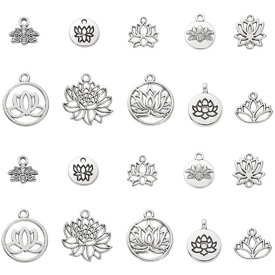 100 шт 10 стили сплава подвески в тибетском стиле, лотос, без кадмия и без свинца