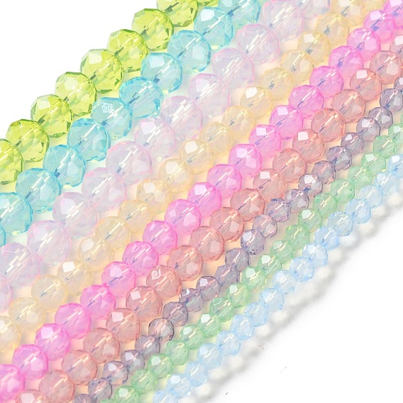 Запекание окрашенные прозрачные стеклянные бусины нити, имитация Opalite, граненые, круглые