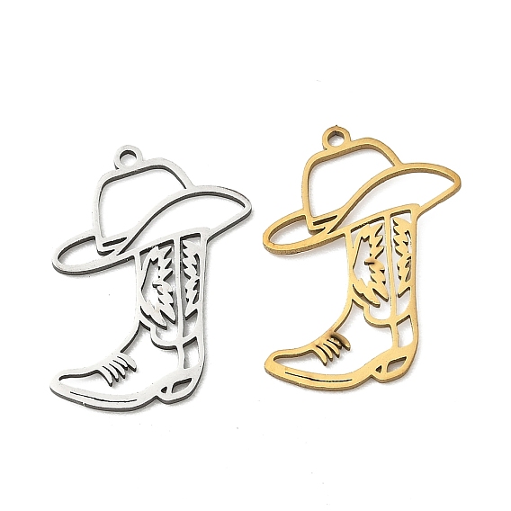 201 Stainless Steel Pendants, Cowboy Boot & Hat Charms, Cut-Out