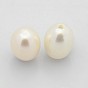 Natural Cultured Freshwater Pearl Beads, Half Drilled, Rice, Grade AAA, 8x6~6.5mm, Hole: 1mm