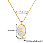 Natural White Shell Oval with Flower Pendant Necklace with 925 Sterling Silver Chains