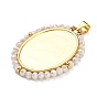 Brass with Glass Pendants, Cadmium Free & Lead Free, Real 18K Gold Plated, Oval with Angel Pattern