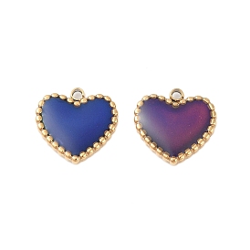 Ion Plating(IP) Temperature Color Change 304 Stainless Steel Enamel Charms, Manual Polishing, Heart Charm, Real 18K Gold Plated